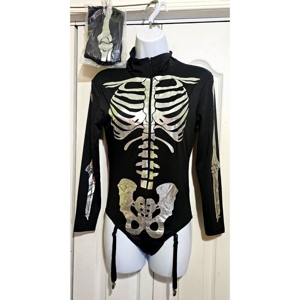 Morph Sexy Skeleton Bodysuit Costume Thigh High Stockings Halloween Women's SM